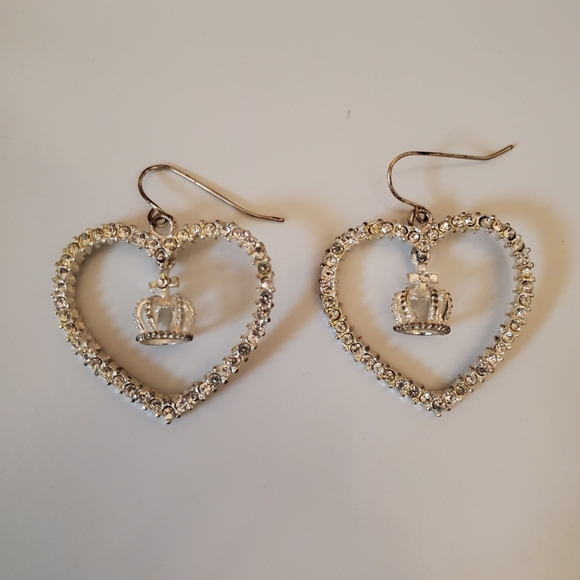 Spencer's Jewelry - rhinestone heart dangle crown earrings